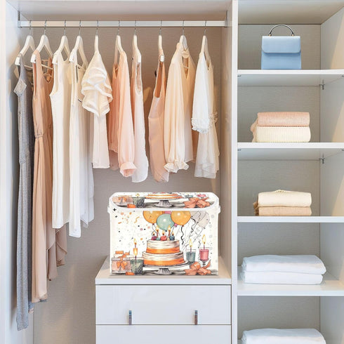 xigua Happy Birthday Pattern Storage Bins with Lids, Foldable Organizer Containers for Home, Bedroom, Office, Nursery
