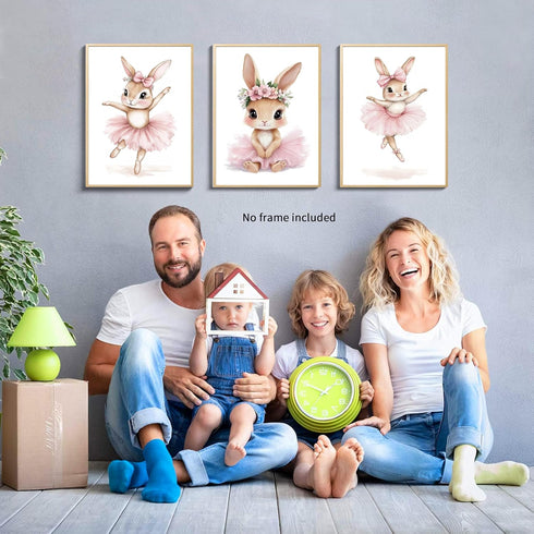 Set 3, 12x16 Baby Girl Nursery Wall Decor, Easter Nursery Canvas Wall Art Paintings of Cute Animal Pink Bunny Posters