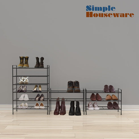3-Tier Simple Houseware Stackable Shoes Rack Storage Shelf, Black