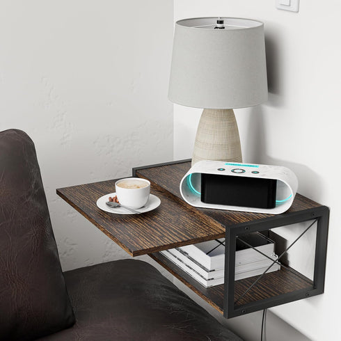 2-Tier Floating Nightstand, Wall Mounted Bedside Table, Wood Bedside Shelf Wall Mounted Nightstand, Floating Bedside