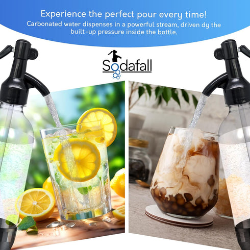 Sodafall fizz saver soda bottle dispenser siphon sifon compatible with Sodastream bottles and other soda maker brands