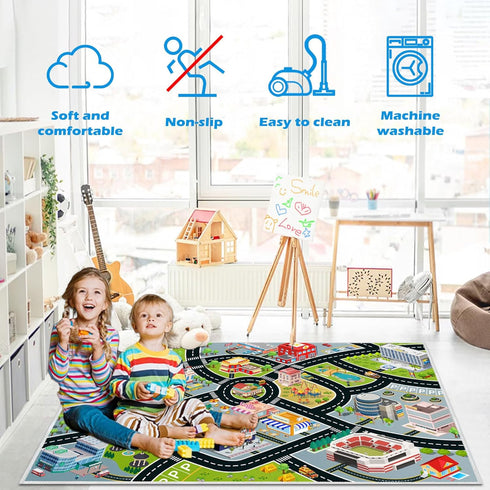 playroom(2.63.9ft/3147in) Kids Car Rug, Carpet Playmat for Toy Cars and Train, Road Traffic Play Mat for Kids, Play