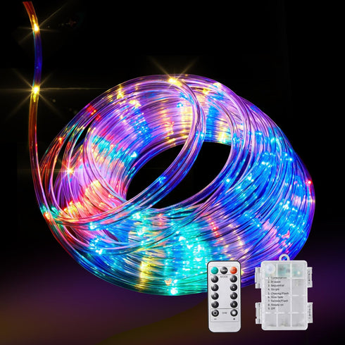 LED Rope Lights, Battery Operated String Lights, 40Ft 120 LEDs, 8 Modes Outdoor Waterproof Fairy Lights