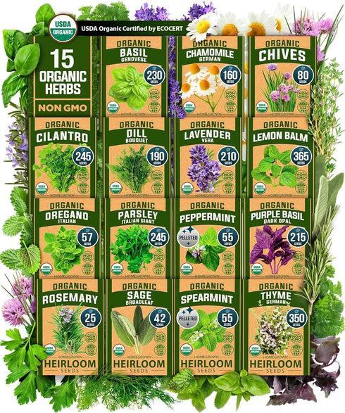 HOME GROWN Organic Herb Seeds Variety Pack - Non GMO, Heirloom 2,500+