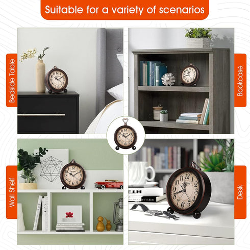RODH Battery Alarm Clock,Night Light,Vintage Hangable Super Silent Non Ticking Analog Table Clock for Bedroom Bedside