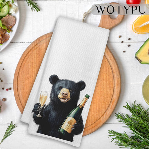 WOTYPU 16x24 Inch Black Bear Gifts Kitchen Bar Towels, Bears Lovers Gifts Dish Tea Towel, Funny Black Bear
