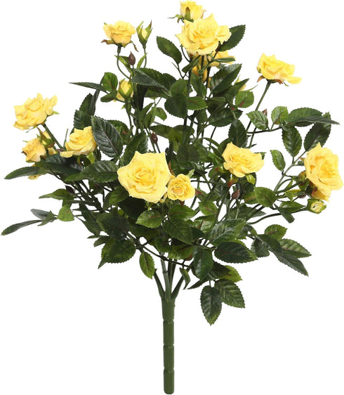 Vickerman 15" Artificial Yellow Mini Diamond Rose Bush - Pack of 5 - Premium Faux Flowers for Wedding or Home Decor