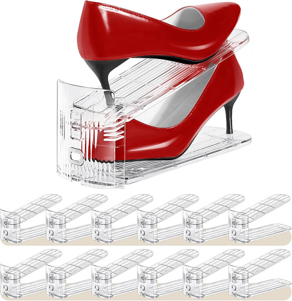 Shoe Slots Organizer 12 Pack - Shoe Stacker,3 Levels Adjustable,Space Savers 50%,Double
