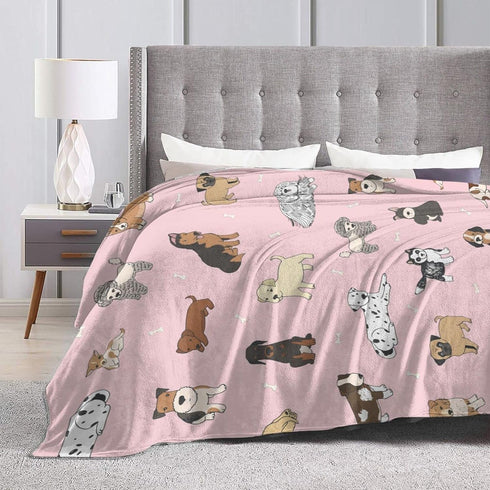 Perinsto 50" 40" Cute Dogs Pink Throw Blanket Ultra Soft Warm All Season Puppy Animals Decorative Fleece Blankets