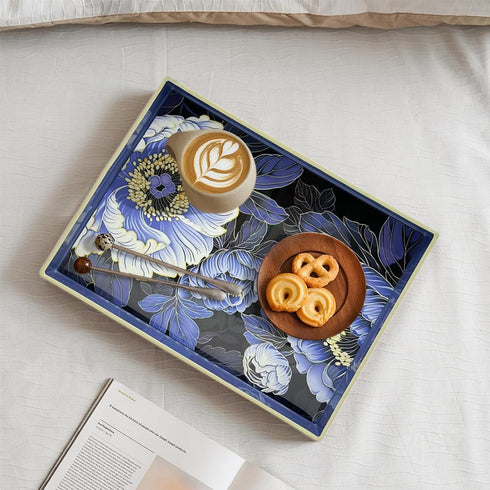 PDUHKO 15.7 11.8 inches, Serving Tray with Handles, * Plastic Ottoman Tray with Exquisite Paintings, Trays for Coffee