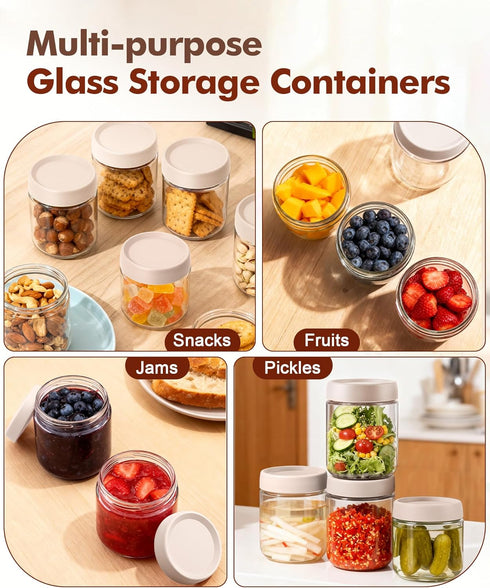 6 pack 16 oz Overnight Oats Containers with Lids and Spoons Glass Jars with Airtight Lids: Wide Mouth Mason Salad Jars