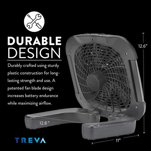 O2COOL Treva 10 Inch Portable Fan with LED Lights - Battery Powered 2-Speed Camping Fan for Outdoors