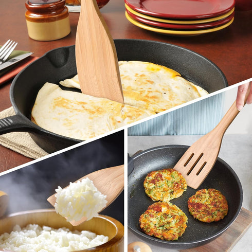 12" Bamboo Spatula Turner, Solid Kitchen Utensil for Baking, Flipping, Serving, and Scraping