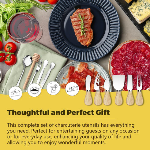Charcuterie Boards Accessories, Cheese Butter Spreader Knife Set, Small Serving Tongs, Forks, Spoons for Party