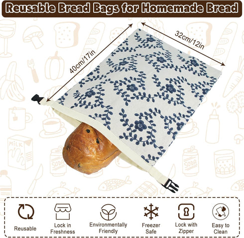 2 Pack 10 Reusable Bread Bags for Homemade Bread Sourdough, XL Bread Bag with Zipper, Pcs Large Paper Bags with Window