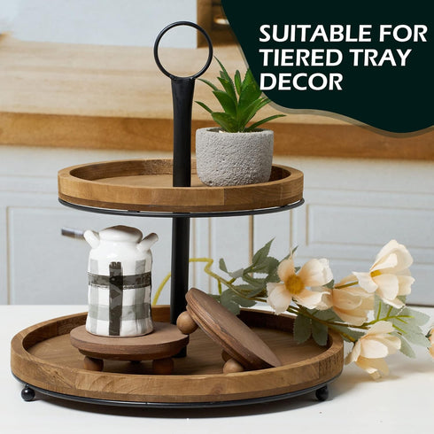 5"Round (Set 2, Defined Deco Mini Wood Risers for Display, Small Rustic Pedestal Display Stand of Wood)