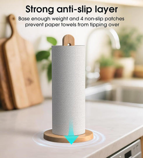 Countertop Wooden Paper Towel Holder Stand for Jumbo Roll - Stylish Kitchen Paper Rack Bathroom Towel Roll Stand