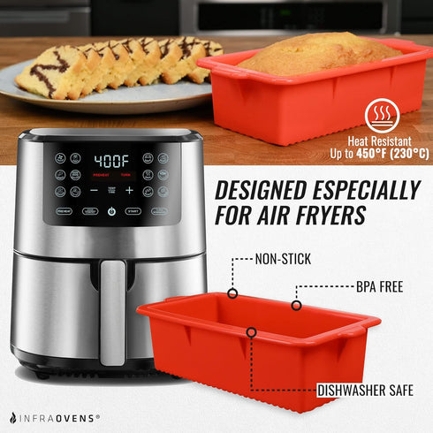 Air Fryer Silicone Loaf Pans for Baking, Non-Stick Mini Bread Cake Pan, Small Airfryer Bakeware Sets, Meatloaf Brownie Corn, Fits Instant Pot, Ninja Foodi, Cosori, Chefman, Power XL, Dash, BPA Free by INFRAOVENS