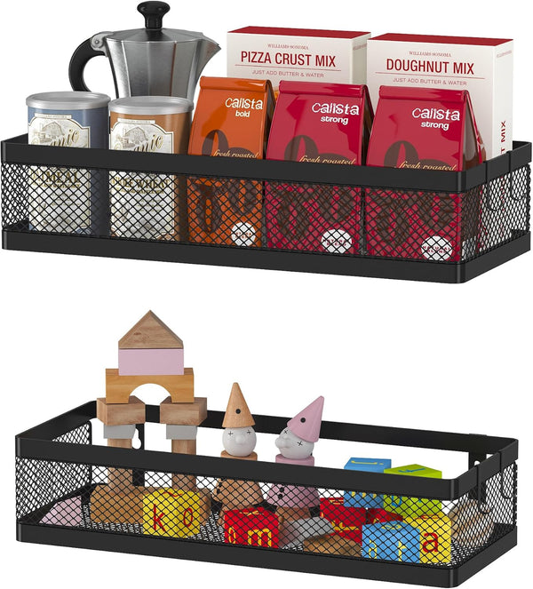 PUSDON Wall Mount Hanging Storage Baskets Organizer, Metal Wire Bin Rack for Kitchen, Bathroom, Shower, Spice Shelf,