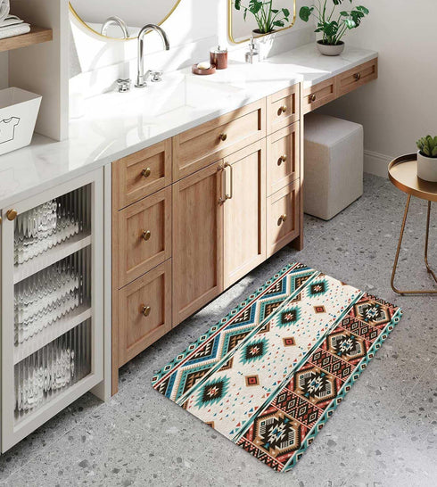Aztec Bath Rugs for Bathroom, Southwestern Tribal Pattern Non Slip Flannel Bath Mat, 17x29 Inch