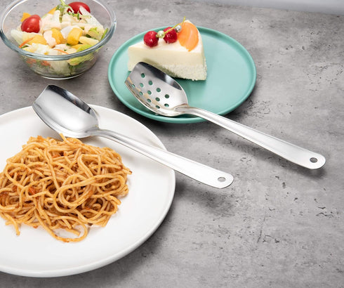 IMEEA Flat Bottom Serving Spoon, 10-Inch Slotted Spoon, Set of 2 in 18/8 Stainless Steel