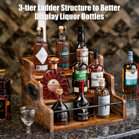 3 Countertop KLM Liquor Bottle Display Shelf, Coffee Syrup Rack Organizer, Step Liquor Wine Rack, mini bar,liquor