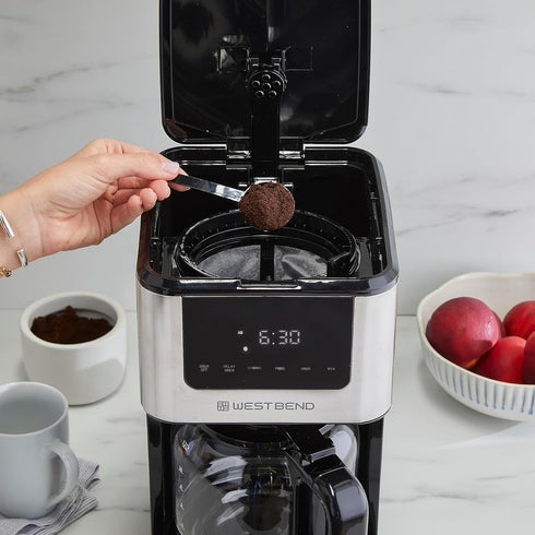 Programmable 6 12-Cup, West Bend Drip Coffee Maker Brews Hot or Iced, with Brew Strength Selector Auto Shut-Off