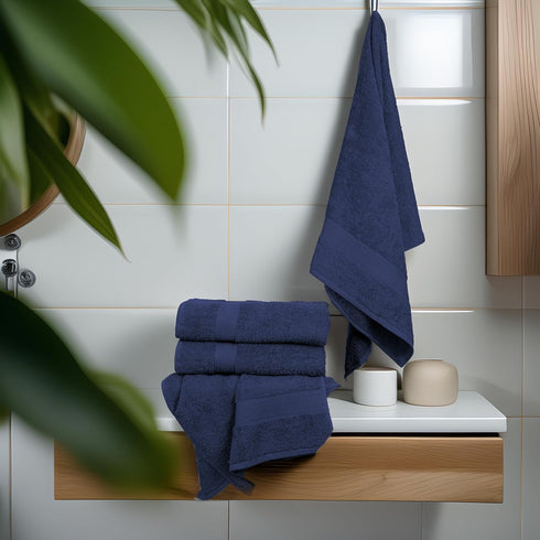 Set 6 100% 24" 50" Large Bath Towels of Cotton Terry x Quick Dry, Soft & Highly Absorbent Navy Blue Towels