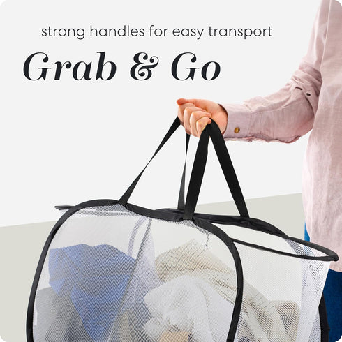 Popup and Collapsible Foldable Laundry Basket - Durable Mesh Material, Easy Carry Handles, Great Hamper for College