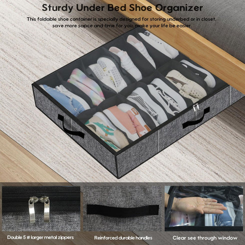 16 32 Closet, 37.7x 23.6x 5.9 inch, MXBUBS16P2 Onlyeasy Sturdy Under Bed Shoe Storage Organizer with Handles and Clear