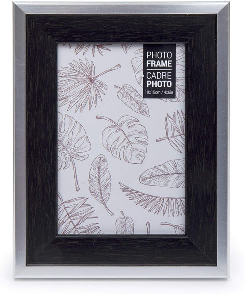 Modern-Contemporary Beautiful Woodgrain Metallic Countertop Photo Frame, 4 x 6 inches, Black by Truu Design