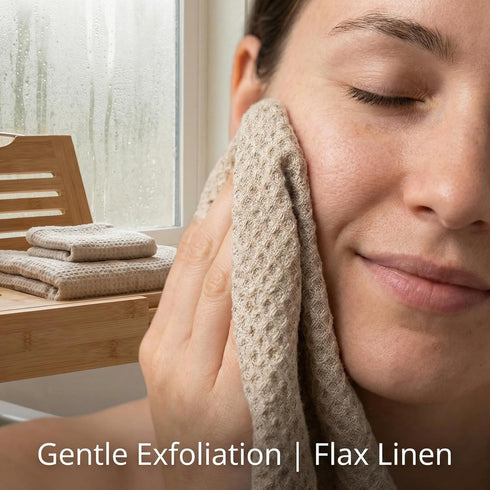 4-Pack 10x10 inch Flax Linen Washcloths for Bathroom - Waffle Washcloths - Linen Face Cloths - Waffle Weave Cleaning