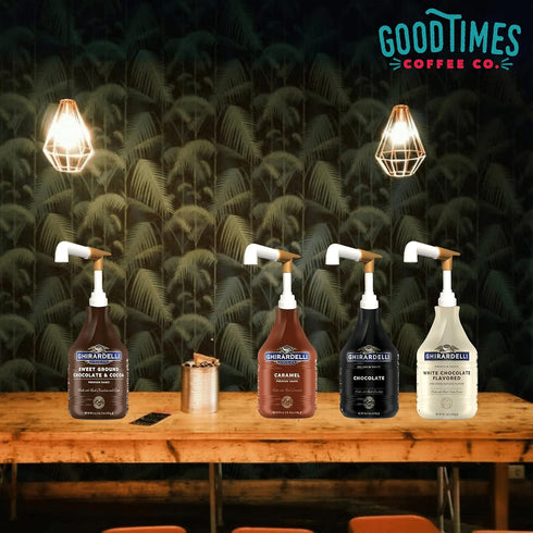 Good Times Coffee Co. Sauce Pump Dispenser (Pack of 2) - Fits 87.3 to 90.4 Ounce Bottles, Gold