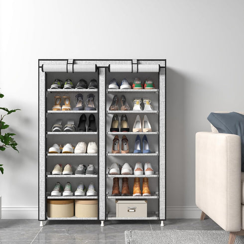 7-Tier Closet 28 JIUYOTREE Shoe Rack Storage Organizer with Dustproof Cover Cabinet Shelf Holds up to Pairs for Doorway