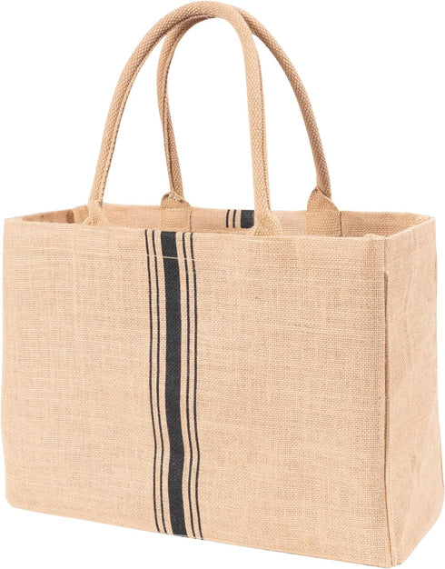 KAF Home Jute Market Tote Bag with Handles, Triple Stripe