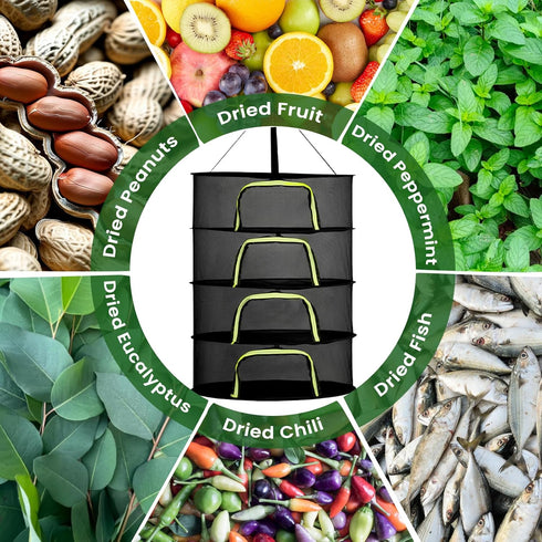 4 24" Layer Herb Drying Rack Hanging with Garden Pruning Shears, Large Zipper, Hook & Notepad, Foldable Drying Rack