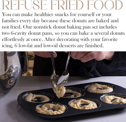 Bellemain Premiere Donut Pan for Baking, Nonstick 12.5 x 8.5” with 6-Doughnut Molds, Includes 2 Steel Trays
