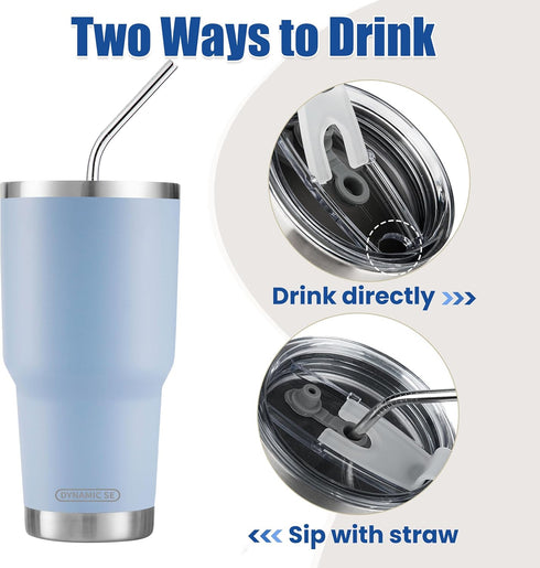 D·S 30oz Blue Tumbler, Stainless Steel Double Wall Vacuum Insulated Mug with Straw and Lid, Cleaning Brush