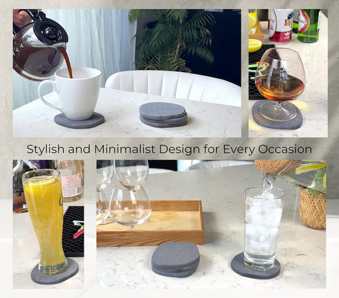 Set 4 Stone Coasters Slate of from Diatomaceous Earth, Fast Absorbing Stone Coasters for Drinks, Water Absorbent