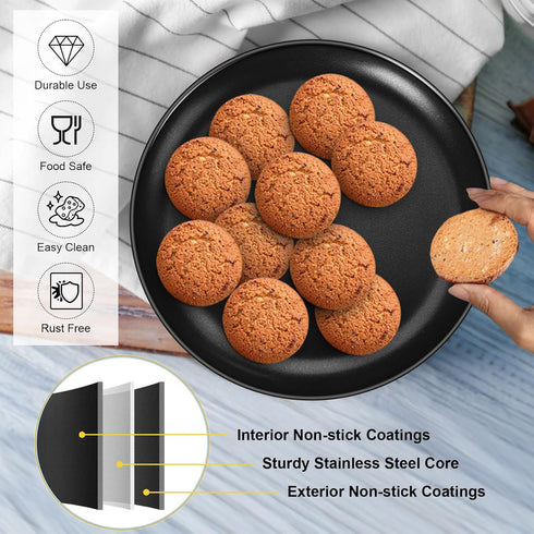 P&P CHEF 13½ Inch Pizza Pan Set, 3 Pack Nonstick Round Pizza Trays for Oven Baking, Stainless Steel Core, Black