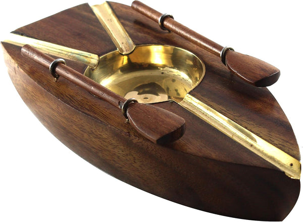 Brown Wooden Boat Style Ashtray - Antique Look Vintage Article for Home and Office Décor, Nautical Party Gifts