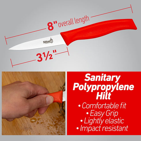Paring Knife, German Stainless Steel Blade, 8 Inches, 3/12 Inch Blade, Red by Slitzer Germany