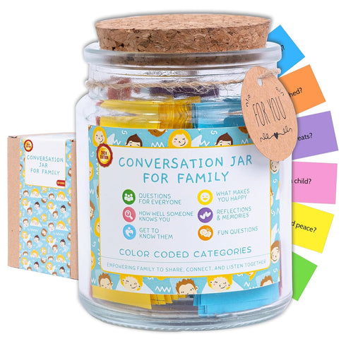 150 Family Conversation Cards in Jar, Disconnect from Screens & Bond with Loved Ones, Perfect for Conversation Games