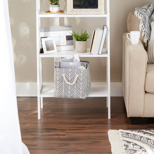 DII Large Round Herringbone Storage Bin with Handles, Small Square, Gray Polyester
