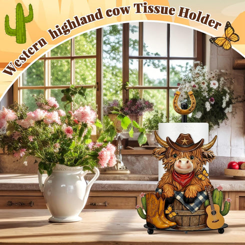 Countertop Chunful Western Cowboy Highland Cow Paper Towel Holder Cowboy Kitchen Bathroom Decor Farmhouse Metal