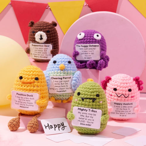 6 JOYIN Pcs Crochet Positive Animals with Positive Messages, Emotional Support Stuffed Animal Bulk, Cute Crochet