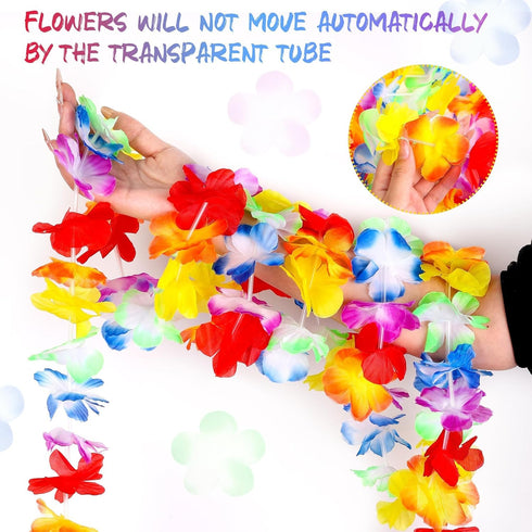 Aneco 6 Pack Colorful Hawaiian Luau Tropical Flower Lei Garland, 10 Feet Each