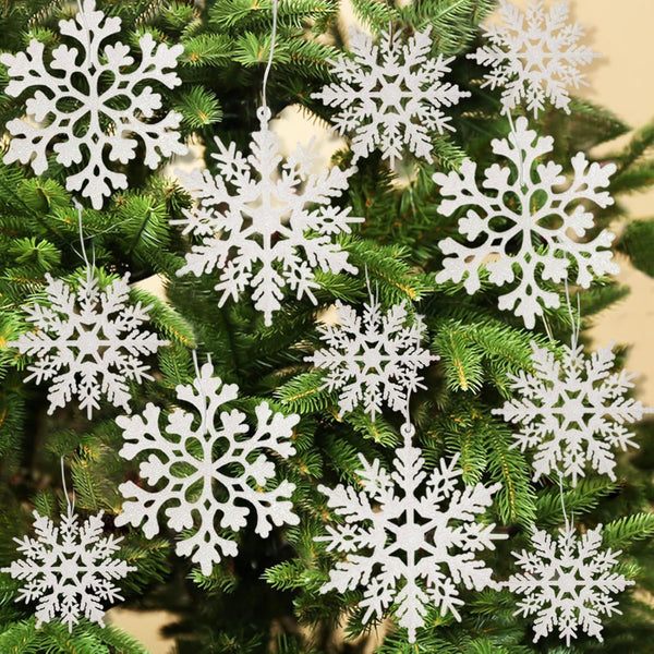 36pcs Snowflakes Christmas Tree Decorations - Plastic Glitter White Snow Flakes Ornaments for Indoor Winter Decor