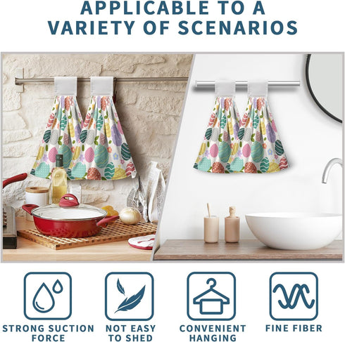 Kwlegh Set 2 Easter Hanging Dish Towels Easter Colorful Egg Kitchen Towels with Hanging Loop Spring Holiday Hand Towel
