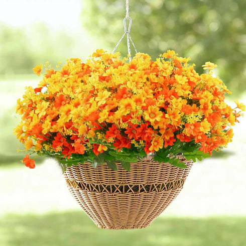Uieke Artificial Fake Flowers, 6 Bundles Daisy Mums, UV Resistant Greenery Shrubs for Indoor Outdoor Home Decor (Orange